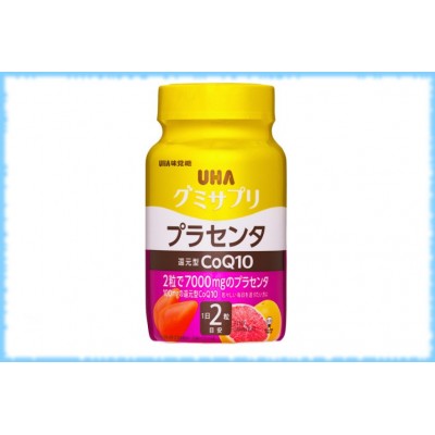 Жевательные мармеладки с коэнзимом Q10 и плацентой, Gummy Supple Placenta + CoQ10, UHA, на 20 дней